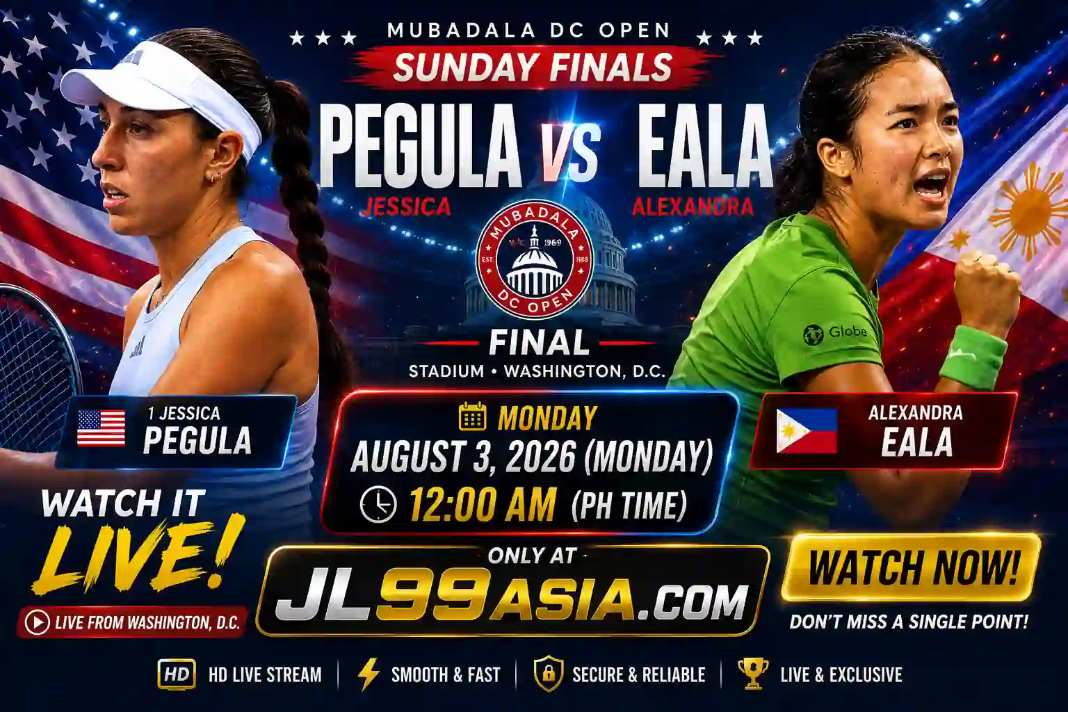 Jessica Pegula vs Alexandra Eala Mubadala DC Open 2026 finals preview banner